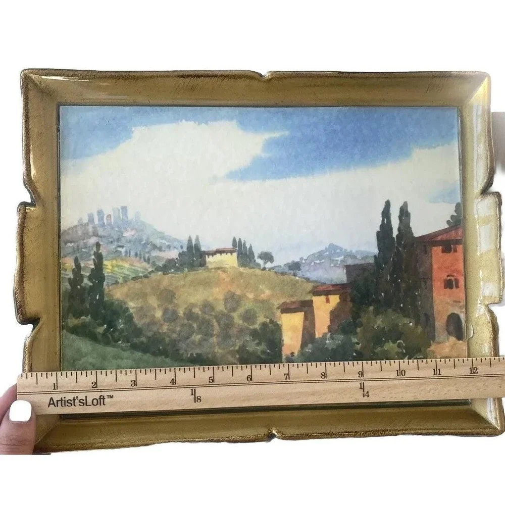 Vintage Tirinnanzi Florence Italy Florentine Wood Vanity Tray Tuscan Landscape